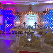 Balões Metalizados em decoração de festa de casamento azul e dourado