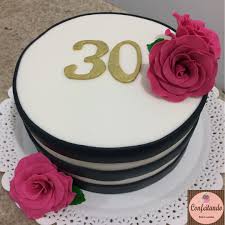 Bolo de Aniversário Feminino de luxo com flores rosa e idade do aniversariante