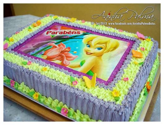 Bolo de Aniversário Feminino com papel de arroz Sininho