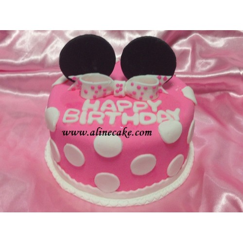 Bolo de Aniversário Feminino Minnie rosa com bolinhas brancas