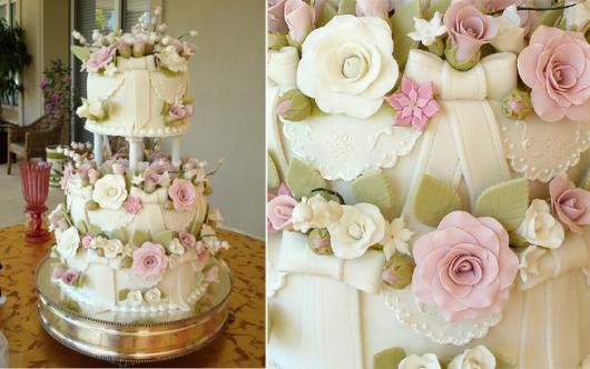 Bolo de Aniversário Feminino de luxo com rosas 3D de pasta americana