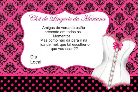 Chá de Lingerie convite rosa e preto