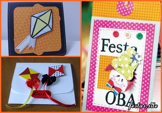 Convite Festa Junina scrap com aplique no formato de balões