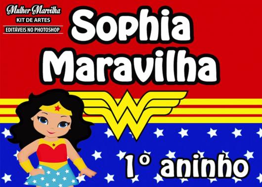 Convite Mulher Maravilha baby com símobolo da personagem no fundo