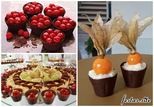 Copinho de Chocolate para casamento com frutas vermelhas