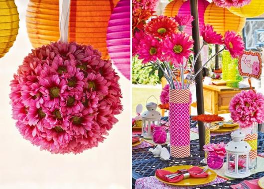 Decoração Dia das Mães para mesa com enfeites rosa