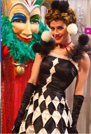 Fantasia Colombina feminina de luxo preta e branca