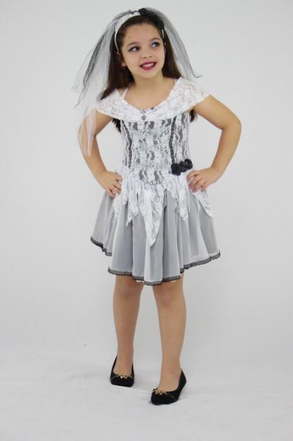 Fantasia Noiva Cadáver infantil vestido preto e branco