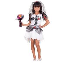 Fantasia Noiva Cadáver infantil com estampa de ossos