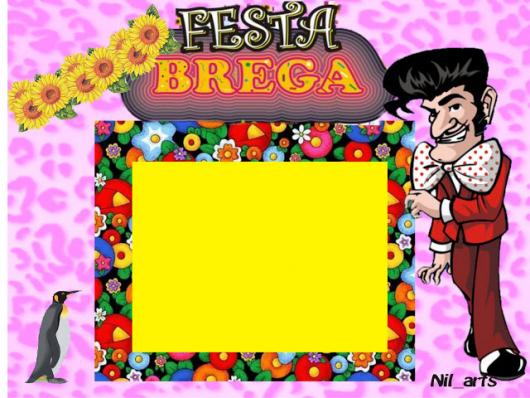 Festa Brega convite cartão rosa com flores e desenho do Zé Bonitinho