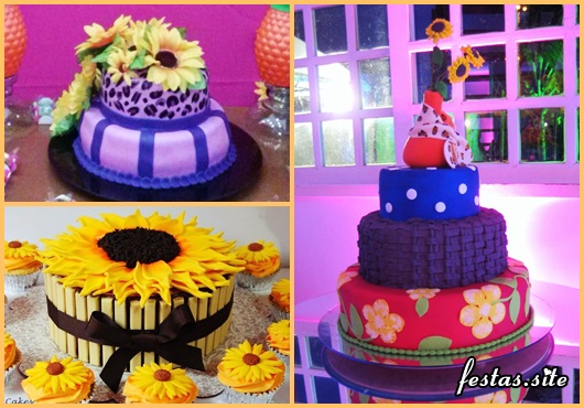 Festa Brega modelo de bolo brega com kit kat e girassol de pasta americana no topo