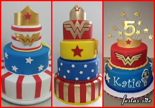 Festa Mulher Maravilha bolo com 3 andares