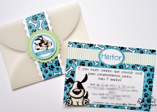 Aniversário de Cachorro convite personalizado azul e branco