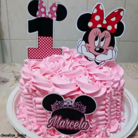 Bolo personalizado Minnie com glacê rosa