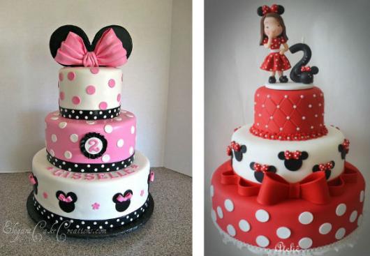 Bolo personalizado Minnie com 3 andares nas cores branco e rosa