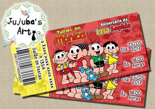 convite turma da mônica entrada de cinema