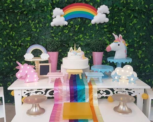 Enfeites de Unicórnio para festa: toalha do arco-íris