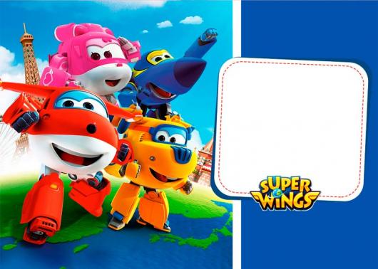 Festa Super Wings convite com fundo azul