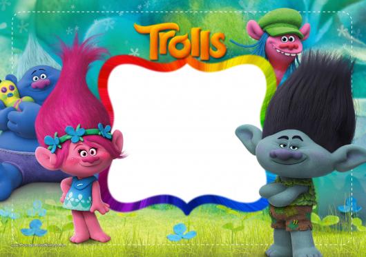 Modelo de convite trolls para imprimir personagem