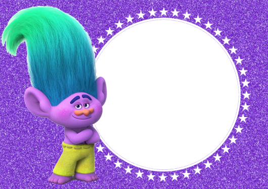Modelo de convite trolls para imprimir roxo