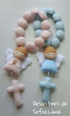 Tercinhos rosa e azul com anjinhos.