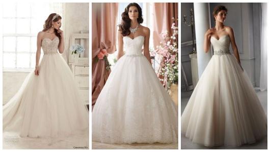 Montagem com três fotos de vestido de noiva rodado.
