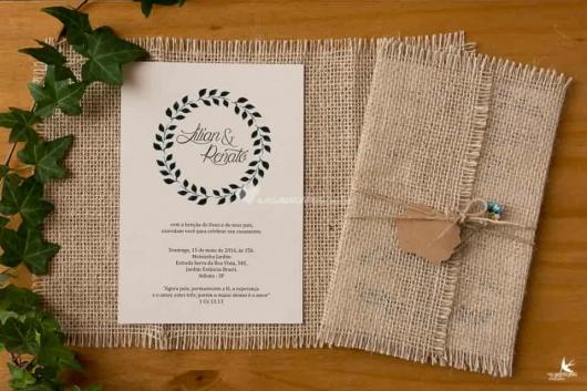 Convite de casamento rústico com juta
