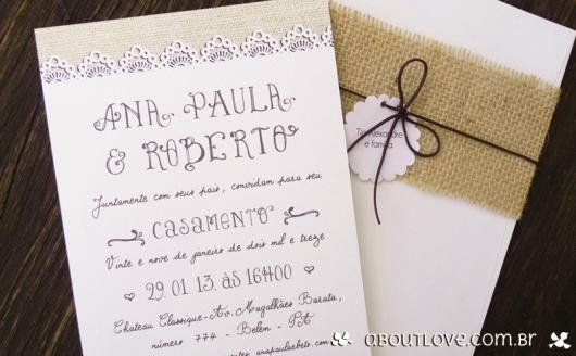 Convite de casamento rústico com juta