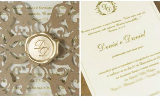 Convite de casamento rústico chique com selo de cera