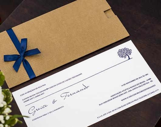 Convite de casamento rústico simples com laço azul