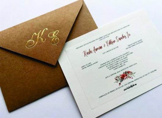 Convite de casamento rústico simples com letras douradas