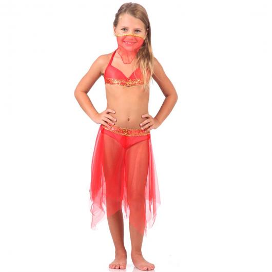 Fantasia odalisca infantil vermelha e dourada
