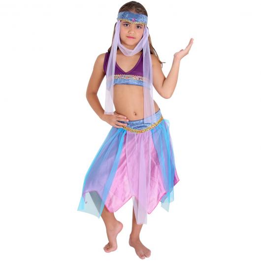 Fantasia odalisca infantil azul rosa e roxo