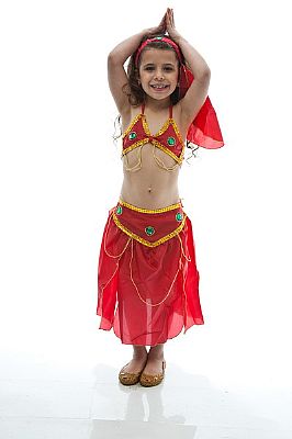 Fantasia odalisca infantil vermelha e dourada
