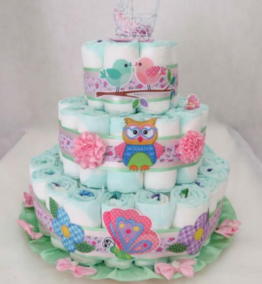 bolo de fralda da festa da corujinha