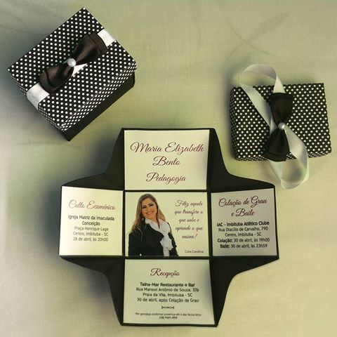 Festa de formatura convite com formato de caixa