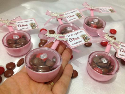 Lembrancinha de Chá de Panela Simples: panela de acrílico com chocolate