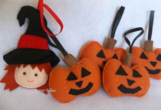 Lembrancinha de halloween em feltro chaveiro de abóbora