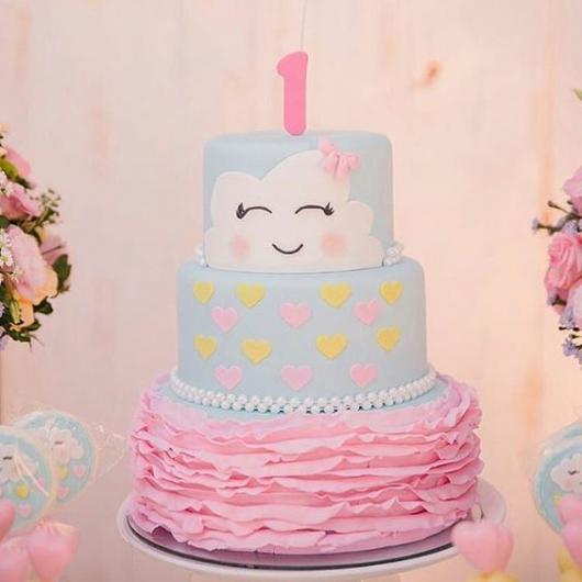 bolo fake chuva de amor rosa e azul