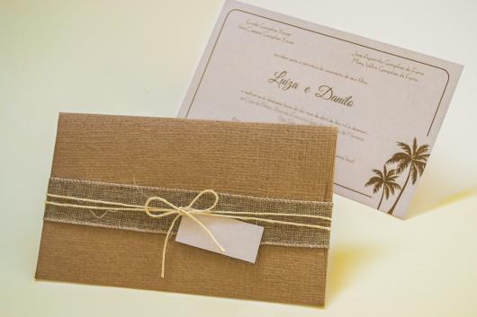 Papel para convite: convite de casamento em papel kraft com laço