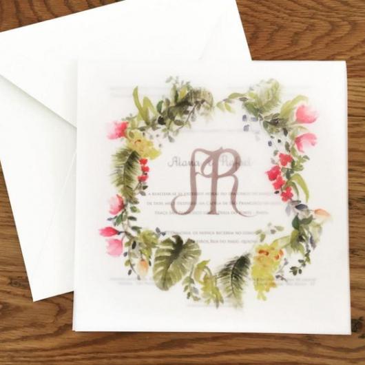 Papel para convite: convite de casamento Rosa em papel vegetal