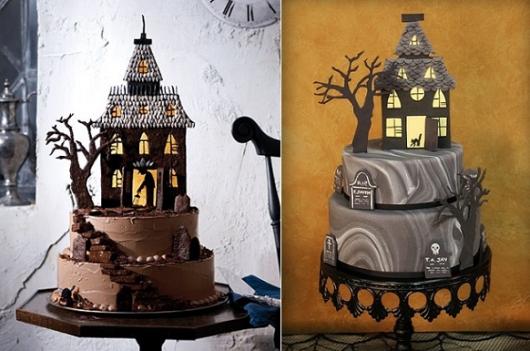 Bolo Halloween com formato de castelo assombrado