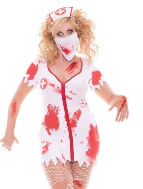 Fantasia de zumbi feminina: Enfermeira com manchas de sangue