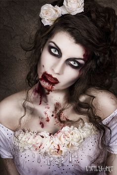 Fantasia de zumbi feminina: Maquiagem de noiva