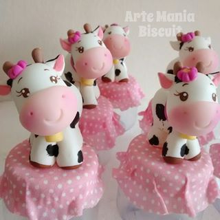 Festa fazendinha rosa lembrancinha: Potinho de doce com aplique de biscuit