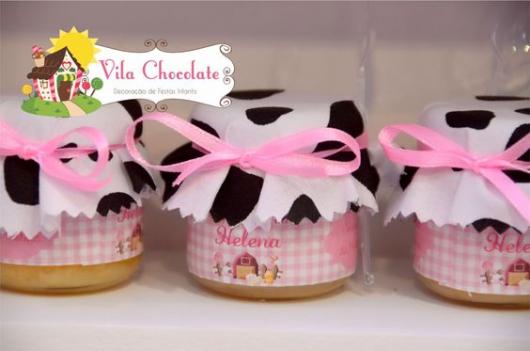 Festa fazendinha rosa lembrancinha: Potinho de doce personalizado