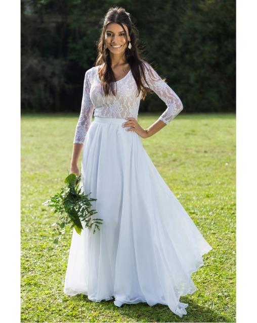 Vestido de Noiva para Casamento de Dia: Com manga de renda