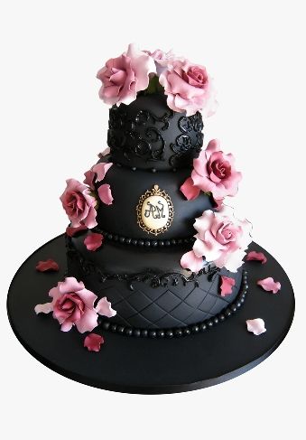 Bolo de 18 anos: Preto e rosa com flores rosas