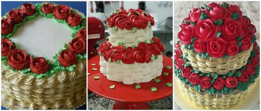 bolo com rosas vermelhas