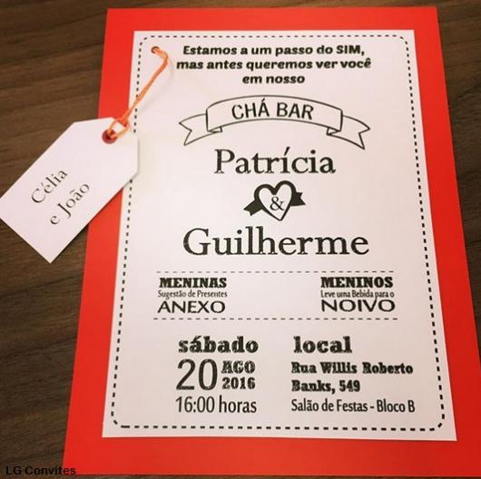 Chá Bar: Convite vermelho e branco
